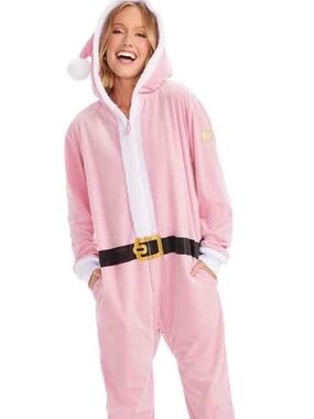 Tipsy Elves Pink and White Hooded Onesie